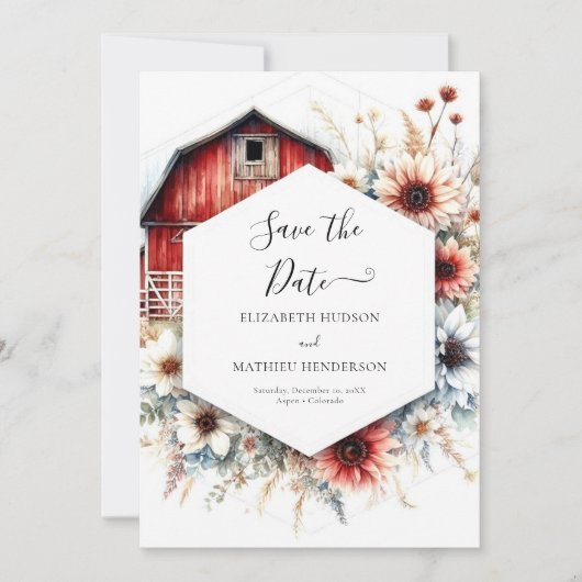 Einzigartige romantische Barnyard-Hochzeit Save The Date (Vorderseite)