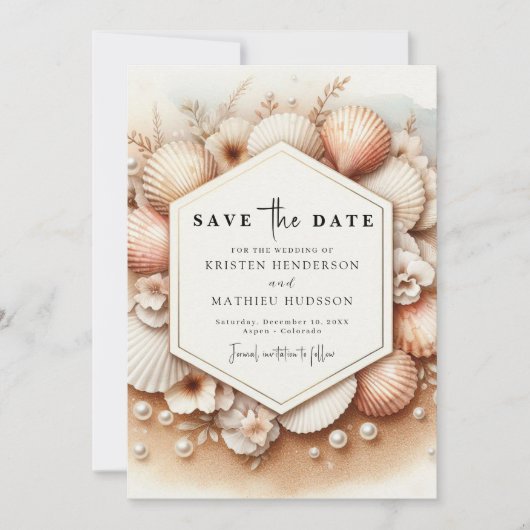 Einzigartige romantische Strandhochzeit Save The Date (Vorderseite)