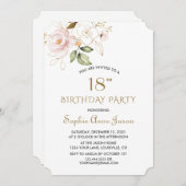 Einzigartige Rosa Blush Gold Blume 18. Geburtstag Einladung (Vorne/Hinten)