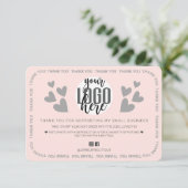 Einzigartige Rosa Border Hearts Logo Kunde Vielen Dankeskarte (Stehend Vorderseite)