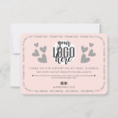 Einzigartige Rosa Border Hearts Logo Kunde Vielen Dankeskarte (Vorderseite)