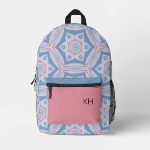 Einzigartige Rosa- und Blauer Mandala-Monogramm-In Bedruckter Rucksack