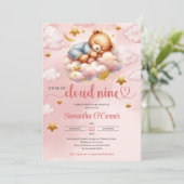 Einzigartige Rosa- und Goldbärenwolke 9 Babydusche Einladung (Stehend Vorderseite)