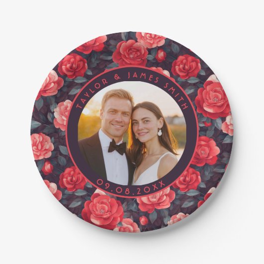 Einzigartige Rose Hochzeitsfeier Teller für Hochze (Vorderseite)