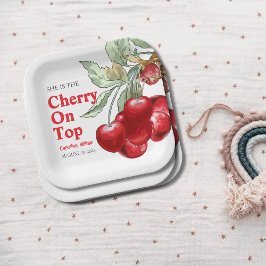 Einzigartige rote Cherry auf Top Baby Dusche Pappteller