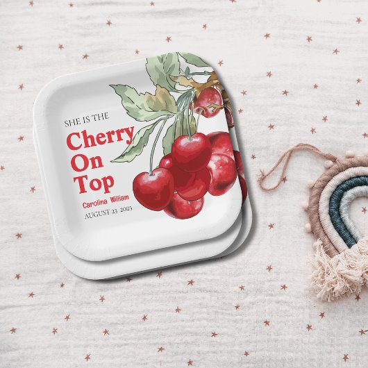 Einzigartige rote Cherry auf Top Baby Dusche Pappteller