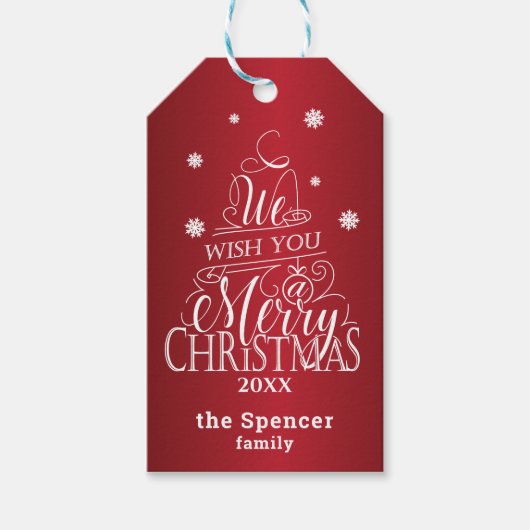 Einzigartige, rote, fröhliche Weihnachtsfamilie Geschenkanhänger (Vorderseite)