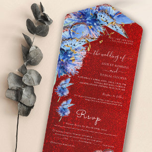 Einzigartige Rote Glitter Blaue Schmetterlinge Hoc All In One Einladung