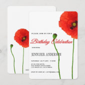 Einzigartige Rote Poppy Floral Simplizität Geburts Einladung (Vorne/Hinten)