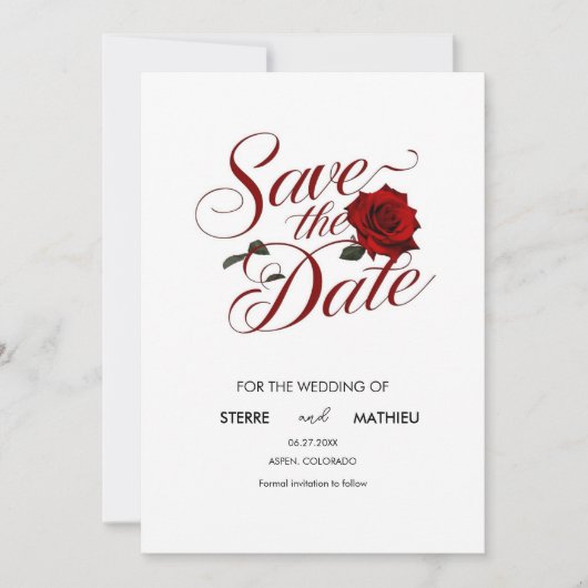 Einzigartige Rote Rose Hochzeit Save The Date (Vorderseite)