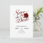 Einzigartige Rote Rose Hochzeit Save The Date (Stehend Vorderseite)