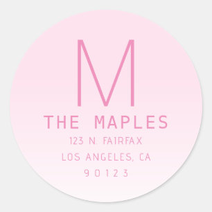 Einzigartige Rücksendeadresse und Monogramm Pink Runder Aufkleber