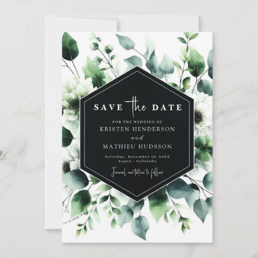 Einzigartige rustikale Eukalyptus-Hochzeit Save The Date (Vorderseite)