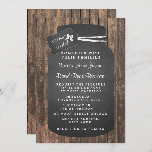 Einzigartige Rustikale Mason Jar Chalkboard Hochze Einladung (Vorne/Hinten)