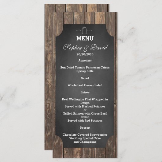 Einzigartige rustikale Mason Jar Wedding Custom Menükarte (Vorne/Hinten)