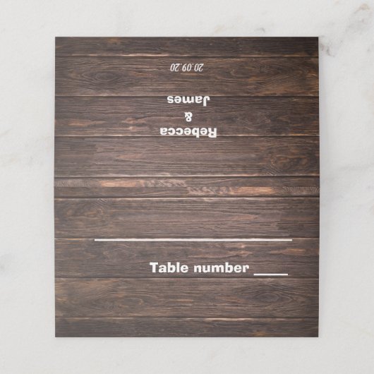 Einzigartige rustikale Platzkarte für Hochzeiten (Außenseite Aufgefaltet)