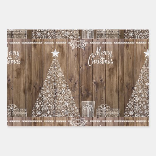 Einzigartige Rustikale Weihnachtsschneeflocke Geschenkpapier Set (Vorderseite 3)
