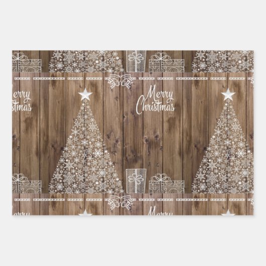 Einzigartige Rustikale Weihnachtsschneeflocke Geschenkpapier Set (Vorderseite)