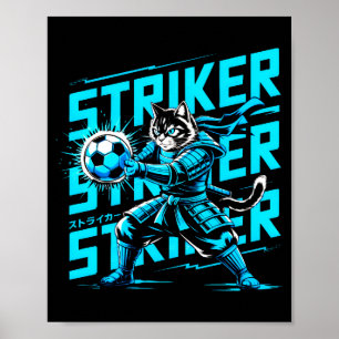 Einzigartige Samurai-Katze für Fußballfans Katzenl Poster