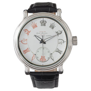 Einzigartige Schachfiguren beobachten Armbanduhr
