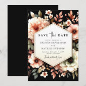 Einzigartige schöne rosa Blumenhochzeit Save The Date (Vorne/Hinten)