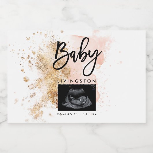 Einzigartige Schwangerschaftsankündigung Sonogramm Schaumweinetikett (Einzelnes Label)