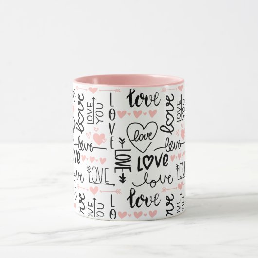 Einzigartige Schwarz-Pink-Herzen-Liebe Valentinsta Tasse (Zentrum)