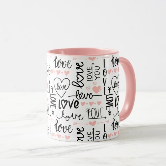 Einzigartige Schwarz-Pink-Herzen-Liebe Valentinsta Tasse (VorderseiteRechts)