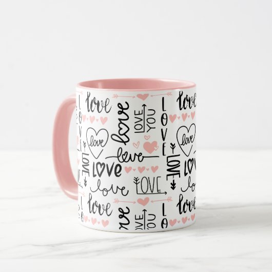 Einzigartige Schwarz-Pink-Herzen-Liebe Valentinsta Tasse (Vorderseite Links)