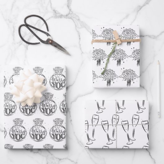 Einzigartige Schwarz-Weiß-Bridal | POLTERABEND Geschenkpapier Set (Vorderseite)