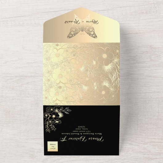 Einzigartige Schwarz-Weiß-Hochzeit All In One Einladung (Außenbereich)