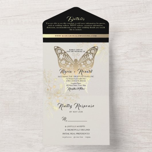 Einzigartige Schwarz-Weiß-Hochzeit All In One Einladung (Innen Boden)