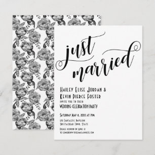 Einzigartige Schwarz-Weiß-Just-Married-Typografie- Einladung