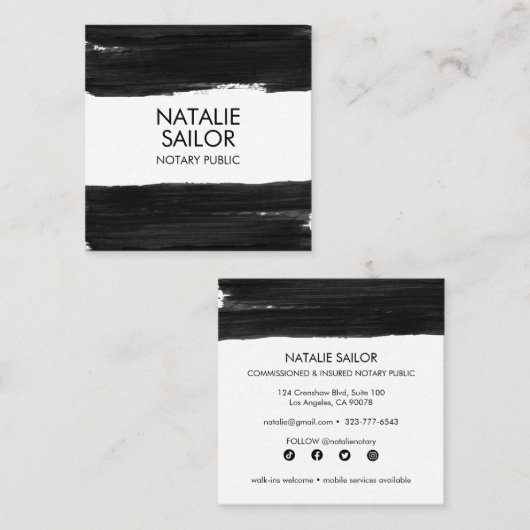 Einzigartige Schwarze Pinselstriche Minimal Modern Quadratische Visitenkarte (Vorne/Hinten)