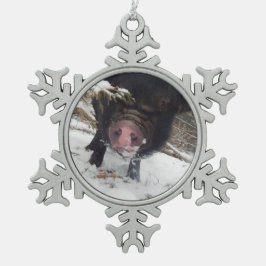 Einzigartige schwarze schneeflocken Zinn-Ornament