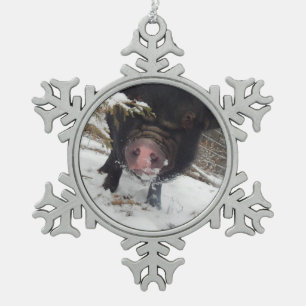 Einzigartige schwarze schneeflocken Zinn-Ornament