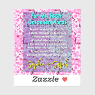 Einzigartige Schwester Gedicht-Aufkleber für sie Aufkleber