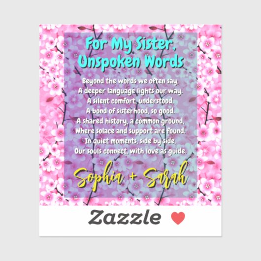 Einzigartige Schwester Gedicht-Aufkleber für sie Aufkleber (Blatt)