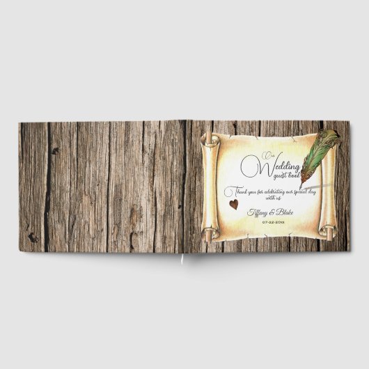 Einzigartige Scroll & Feather Pen Hochzeit Gästebuch (Voll)