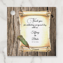 Einzigartige Scroll & Feather Pen Hochzeit Geschenkanhänger