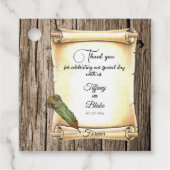 Einzigartige Scroll & Feather Pen Hochzeit Geschenkanhänger (Vorderseite)