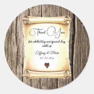 Einzigartige Scroll & Feather Pen Hochzeit Runder Aufkleber