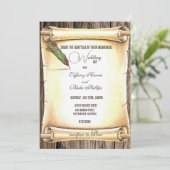 Einzigartige Scroll & Feather Pen Hochzeitseinladu Einladung (Stehend Vorderseite)