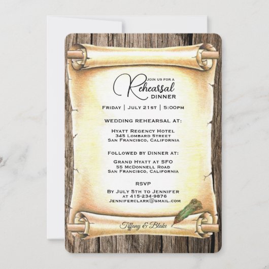 Einzigartige Scroll & Feather Pen Hochzeitsfeier P Einladung (Vorderseite)