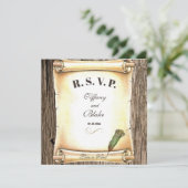Einzigartige Scroll & Feather Pen Wedding RSVP Car Einladung (Stehend Vorderseite)
