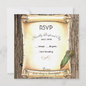 Einzigartige Scroll & Feather Pen Wedding RSVP Car Einladung (Rückseite)