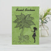 Einzigartige Silhouette Girl Blume Sweet 16 Einlad Einladung (Stehend Vorderseite)