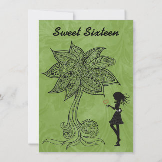 Einzigartige Silhouette Girl Blume Sweet 16 Einlad Einladung