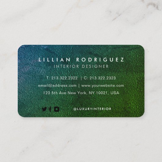 Einzigartige Smaragdgrüne Gradienttextur Abstrakt Visitenkarte (Rückseite)