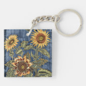 Einzigartige Sonnenblumen auf Denim Schlüsselanhänger (Rückseite)